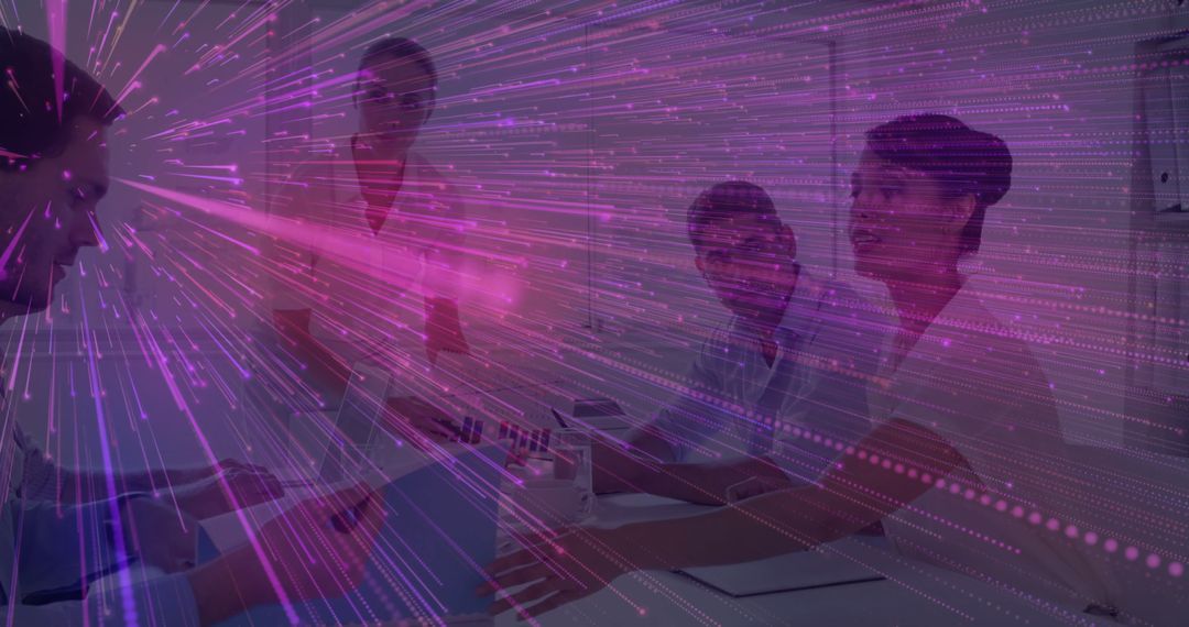 Futuristic Business Team Collaborating with Digital Integration