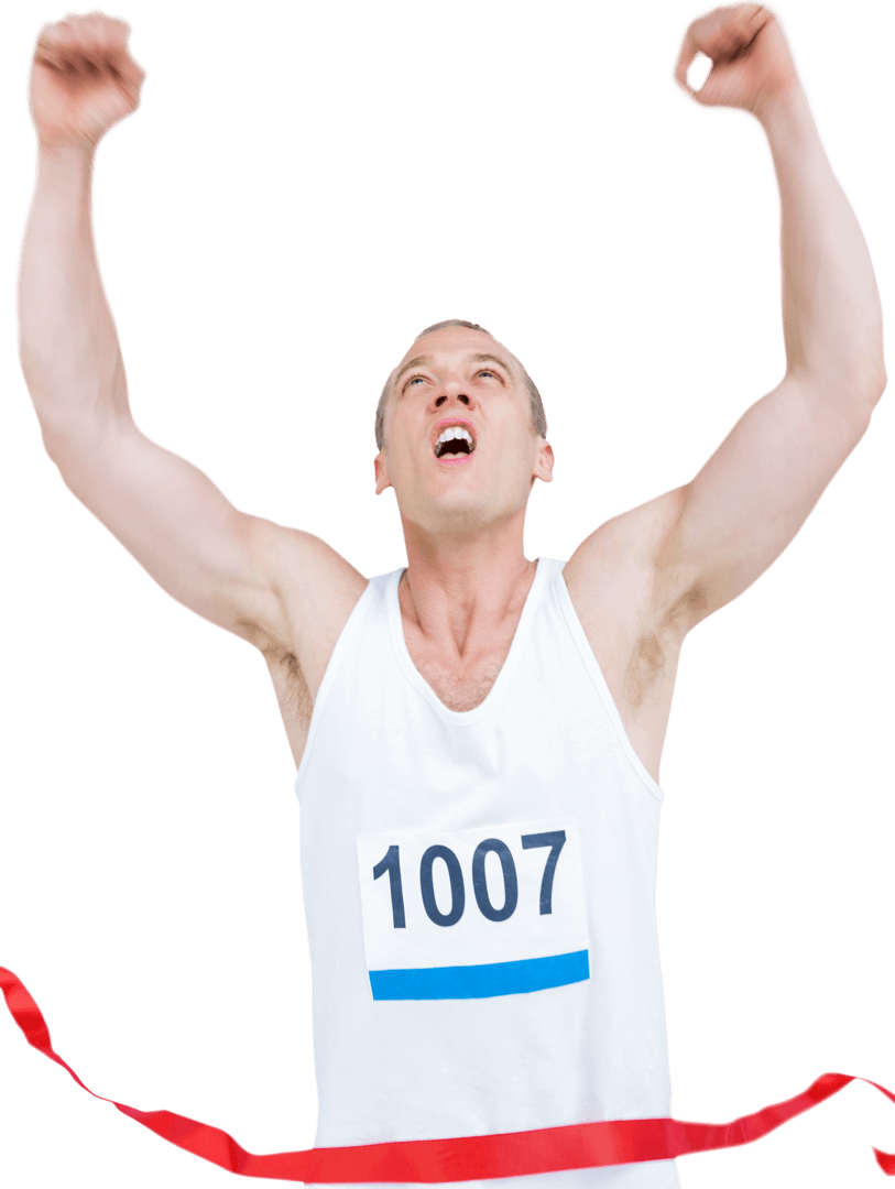 Transparent Image of Male Runner Celebrating Crossing Finish Line