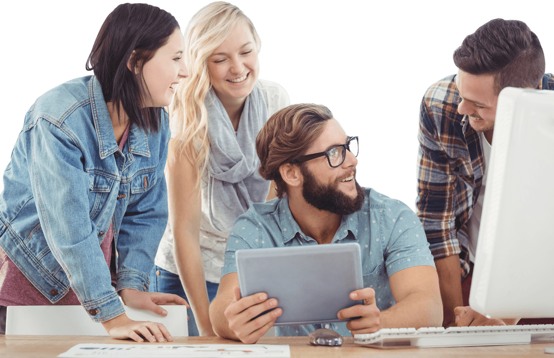 Young Professionals Collaborating Around Transparent Desk