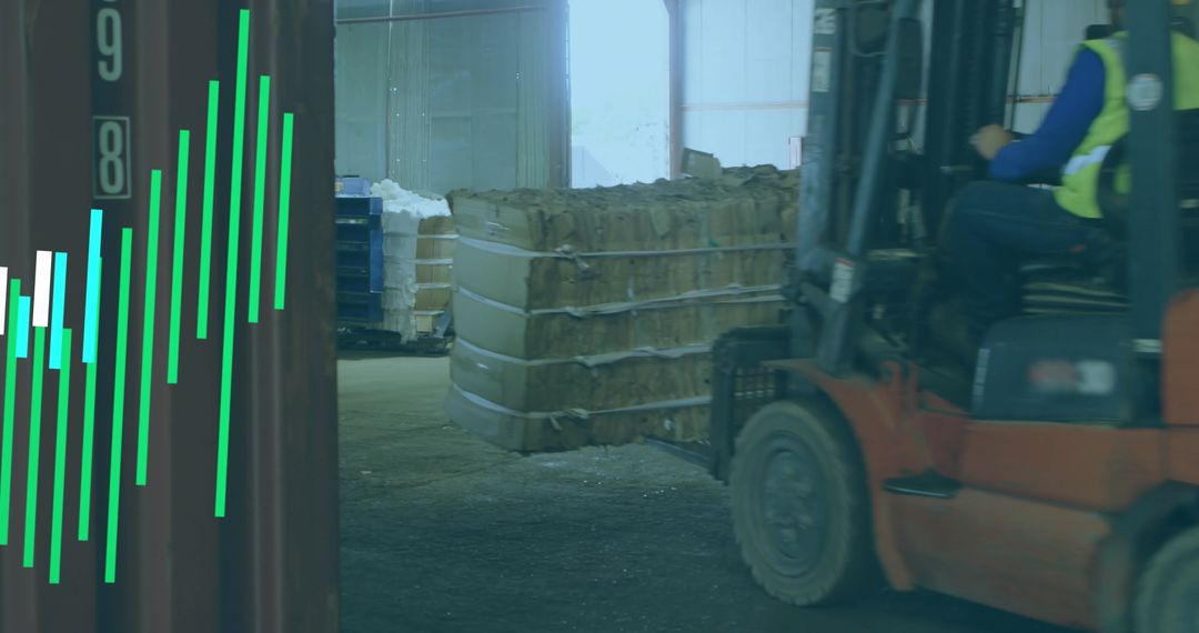 Warehouse Worker Handling Materials with Efficient Forklift