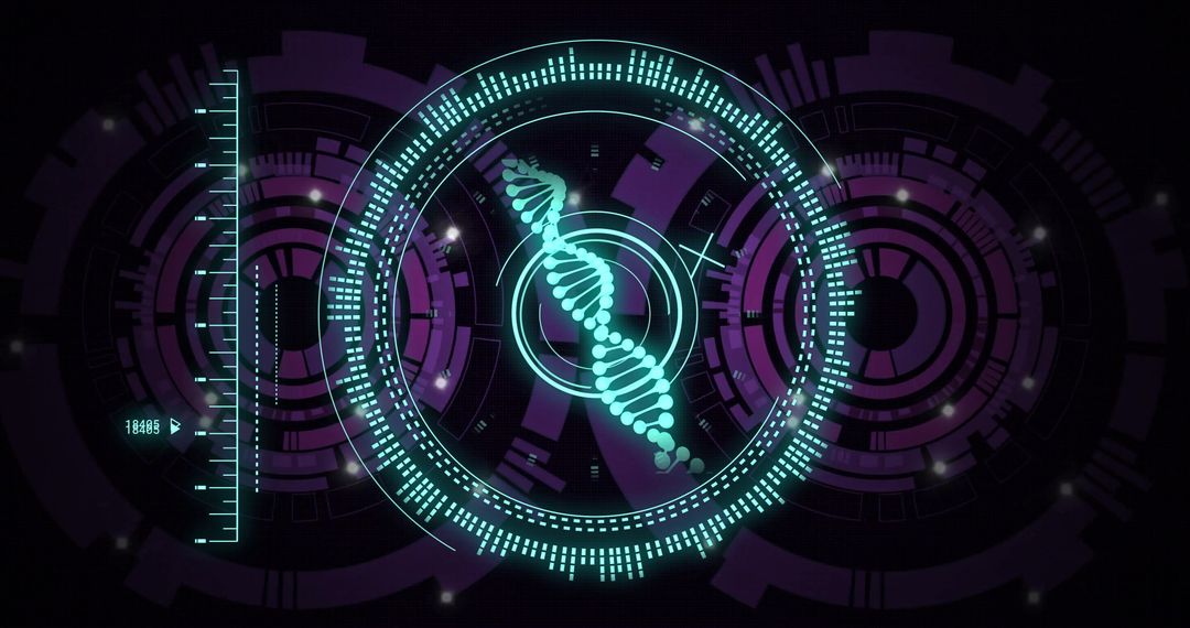 Futuristic Digital DNA Helix with Tech Elements