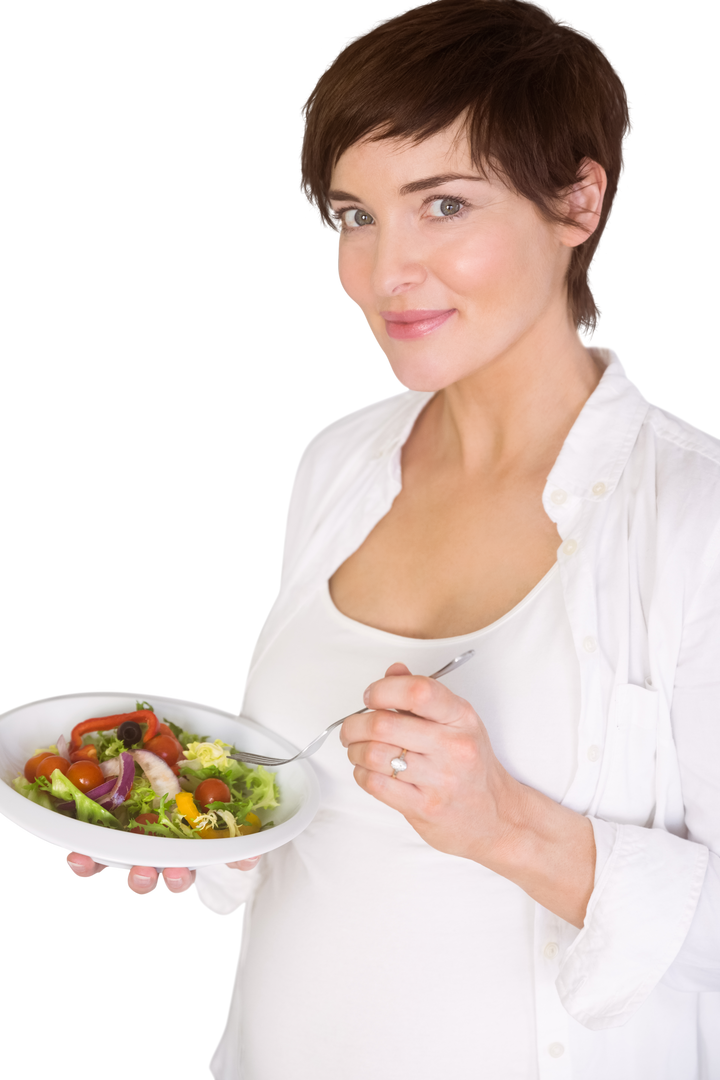 Pregnant Woman Eating Healthy Salad Holding Plate Transparent Background - Download Free Stock Images Pikwizard.com