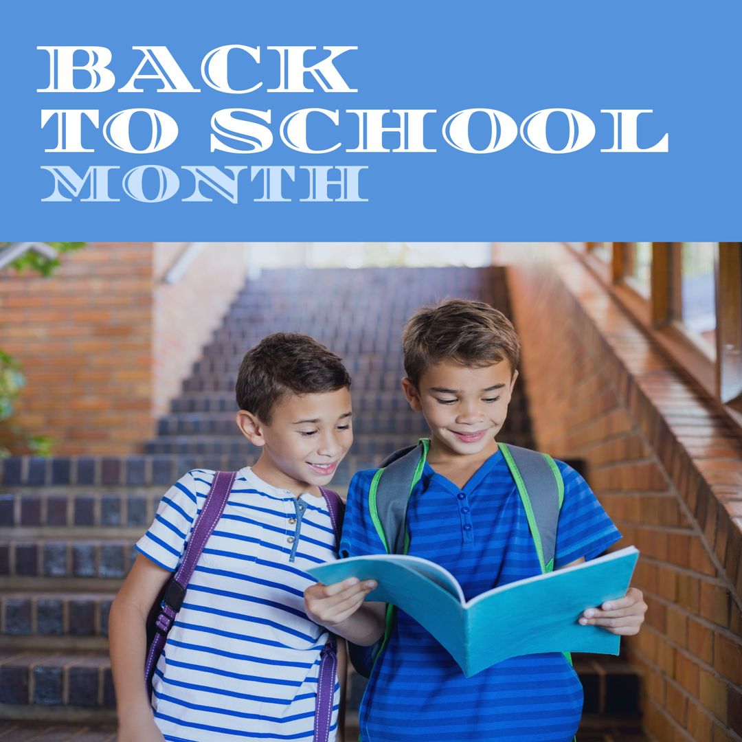 Caucasian Boys Reading Book for Back to School Month