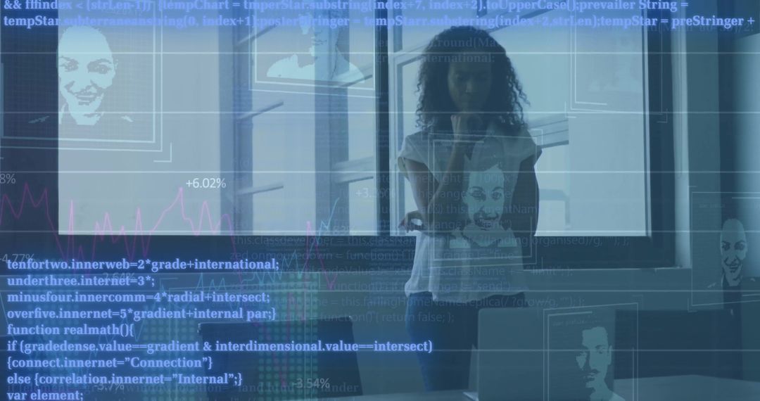 Digital Data Processing in Modern Office with Businesswoman