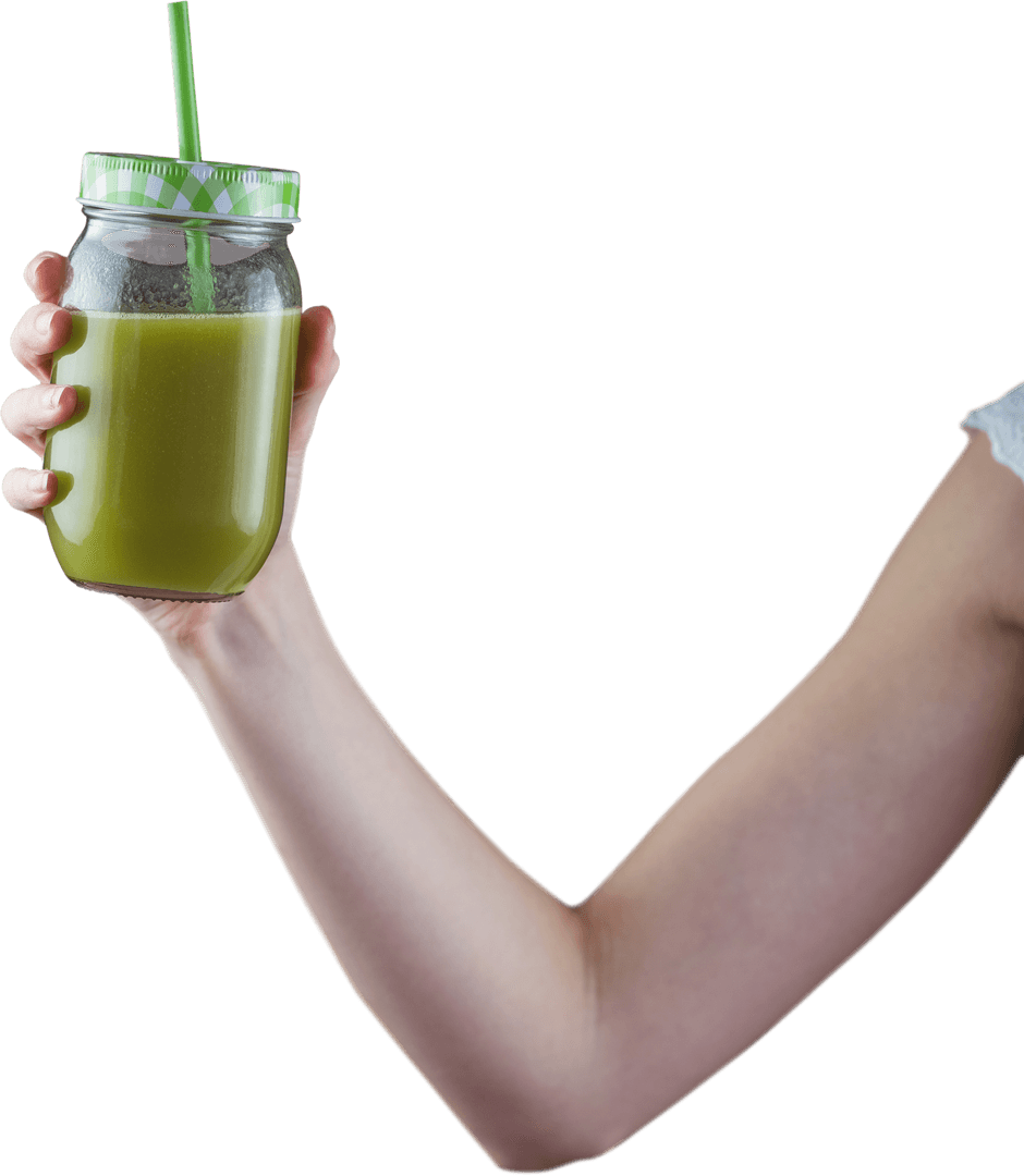 Arm Holding Refreshing Green Juice Glass Transparent Background
