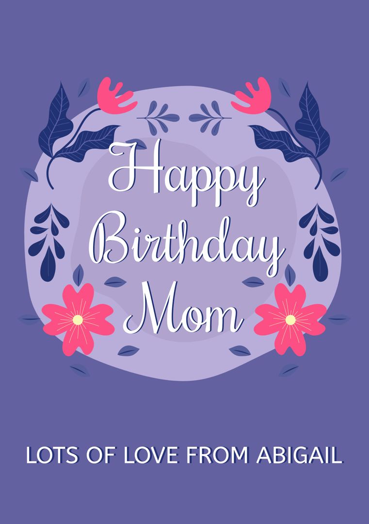 Happy Birthday Mom Floral Greeting Card with Purple Background - Download Free Stock Templates Pikwizard.com