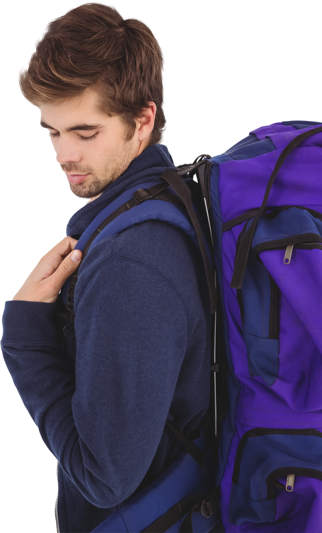 Transparent Side View of Man Carrying Blue Backpack - Download Free Stock Images Pikwizard.com