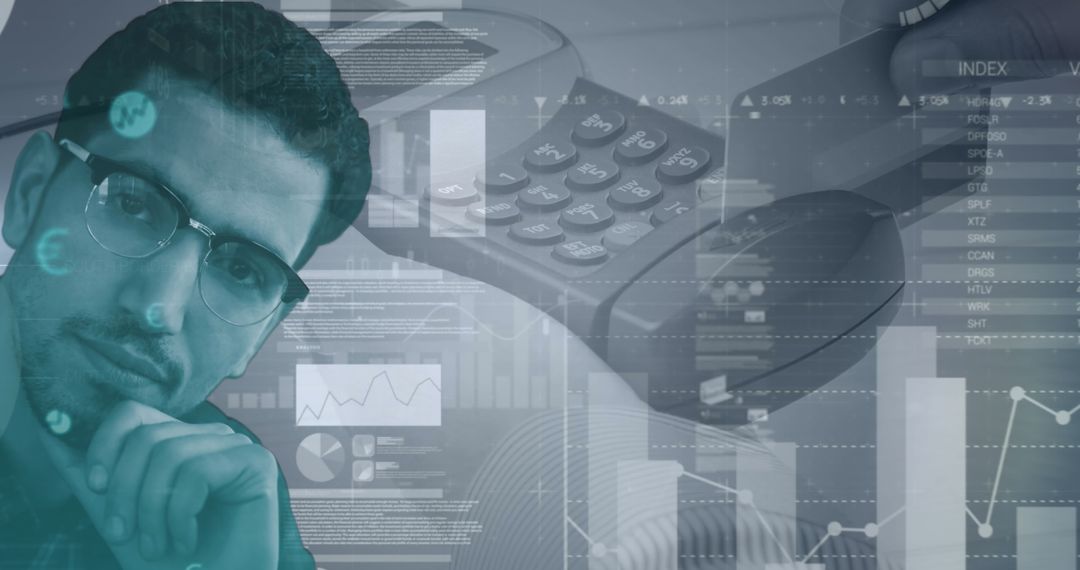 Business Analyst Contemplating Data with Advanced Technology Overlay