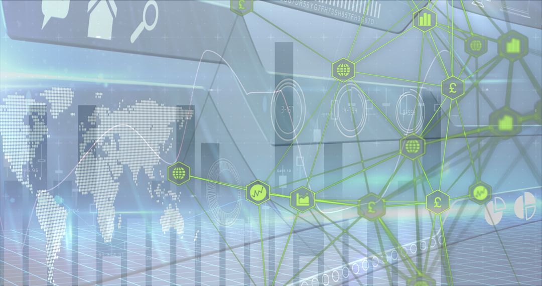 Global Connections Network with Digital Icons over World Map