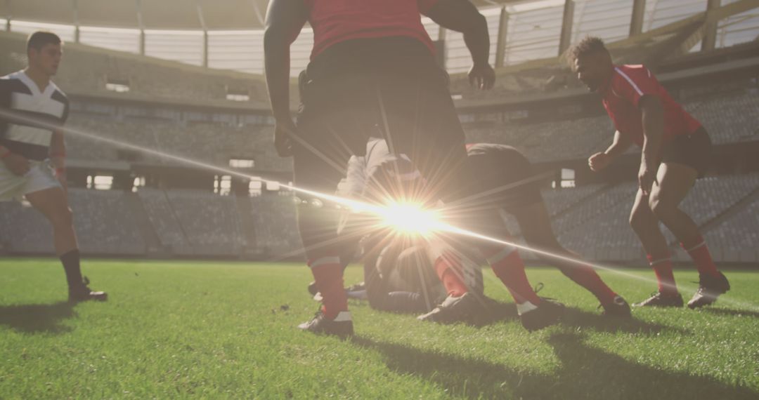 Diverse Rugby Team Competing in a Robust Match