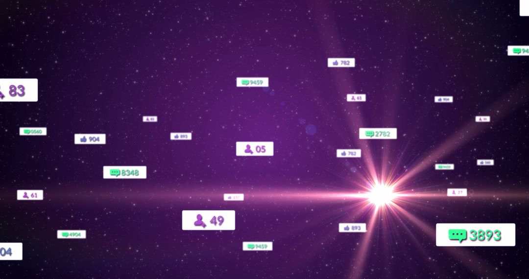 Digital Network Galaxy with Social Media Icons and Metrics