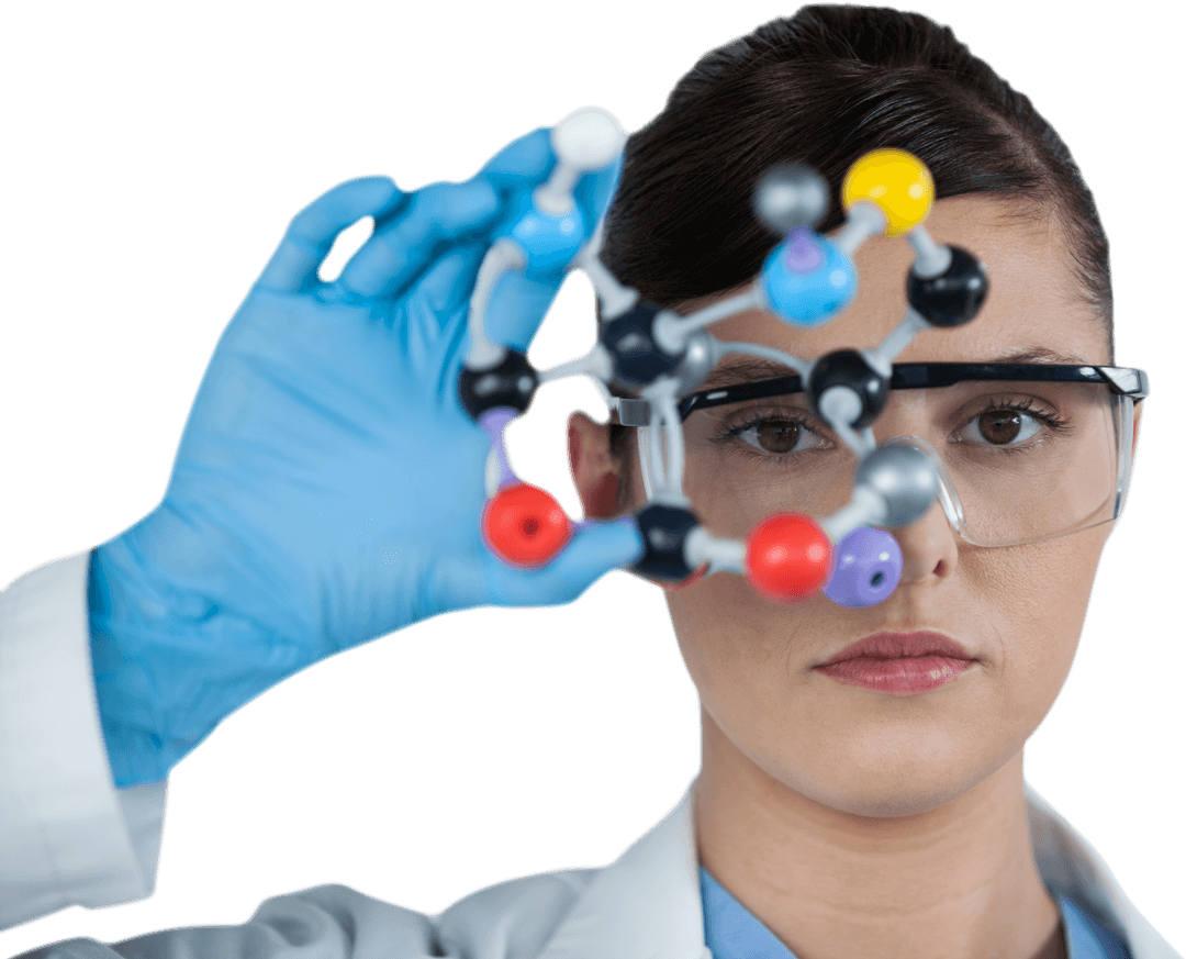 Confident Female Scientist Holding Transparent Molecular Model