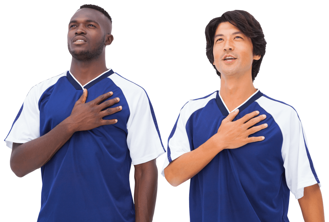 Football Players Respecting Anthem in Transparent Background