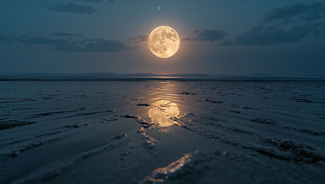 Full Moon Reflection on Serene Nocturnal Seascape
