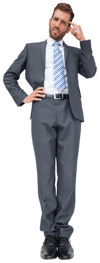 Caucasian Businessman Thinking Pose with Transparent Background