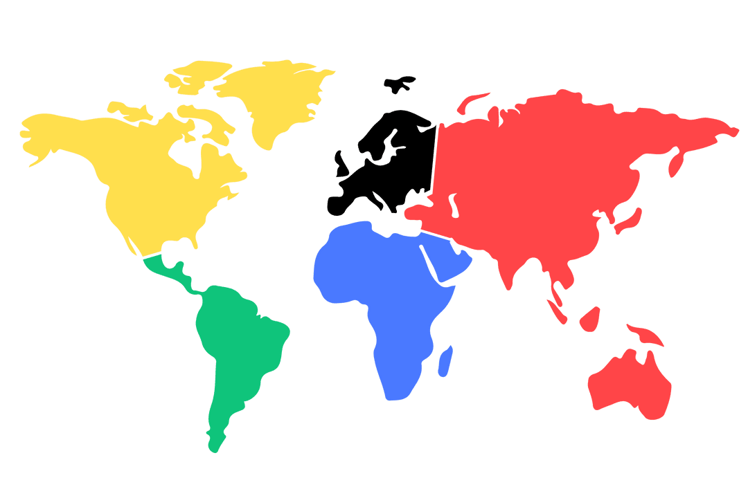 Colorful Transparent World Map Highlighting Continents