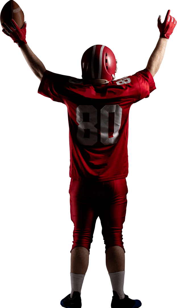 Transparent American Football Player Cheering with Raised Arms