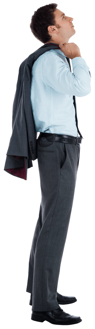 Transparent Standing Businessman Holding Jacket Dramatically