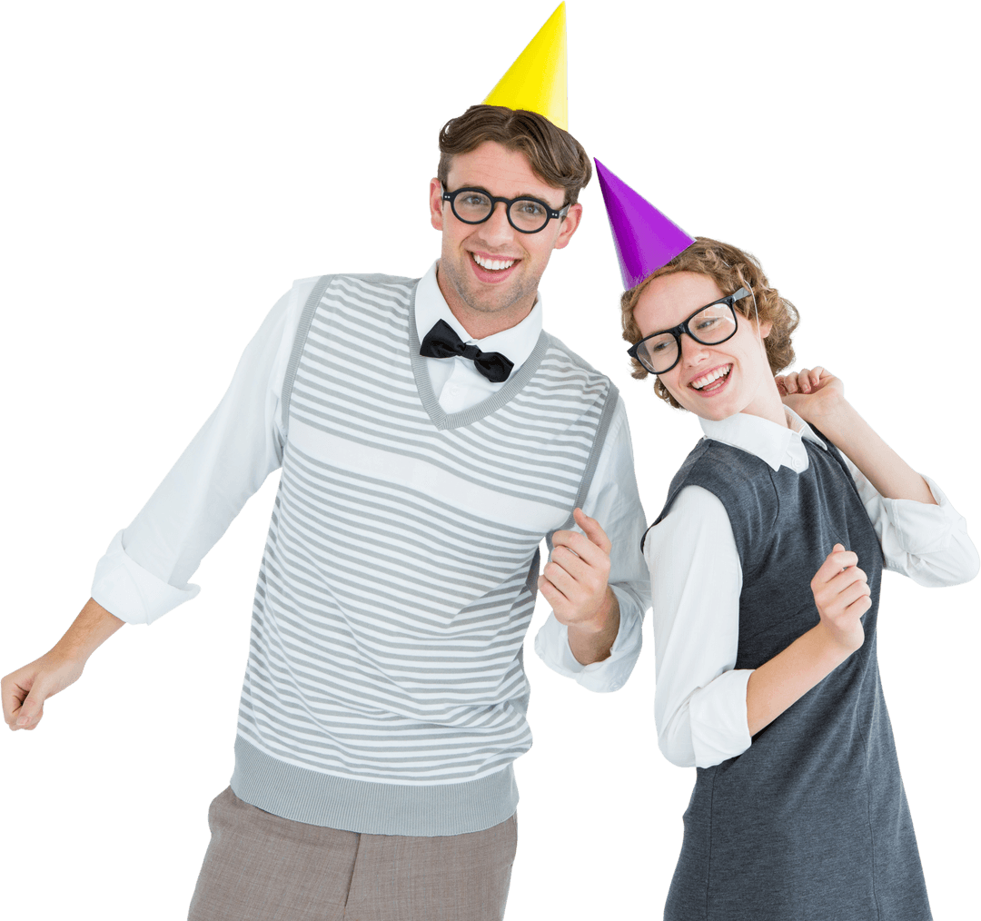 Transparent Nerdy Couple Celebrating Party in Fun Outfits