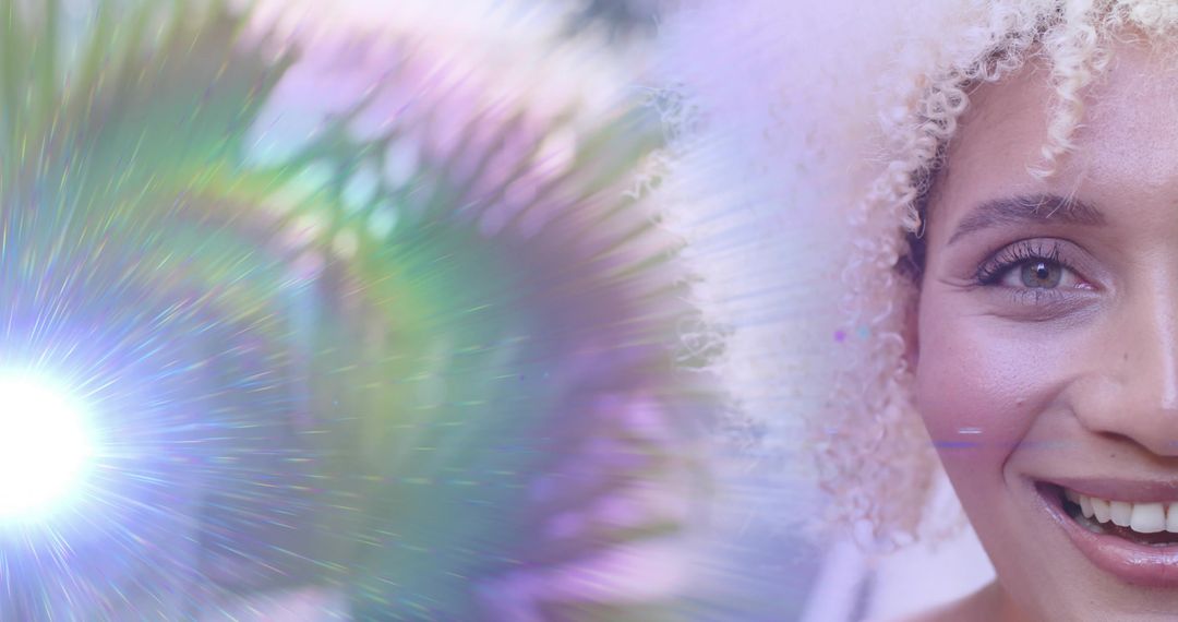 Vibrant Portrait with Captivating Colorful Lens Flare Patterns