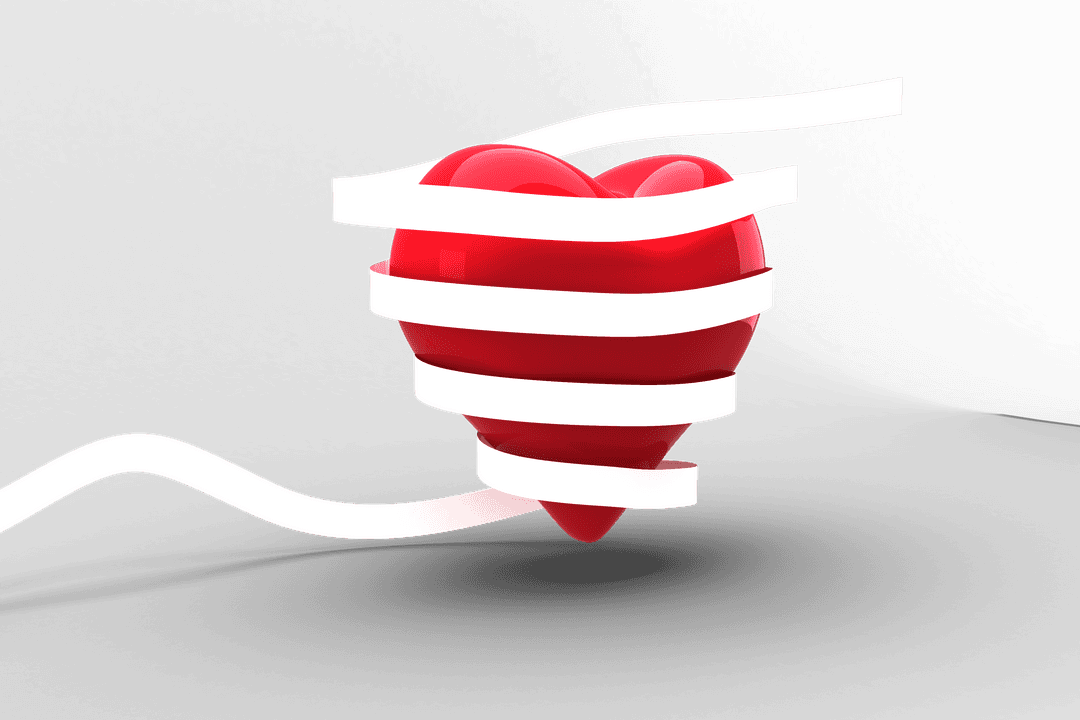 Red Heart Wrapped with White Ribbon on Transparent Background