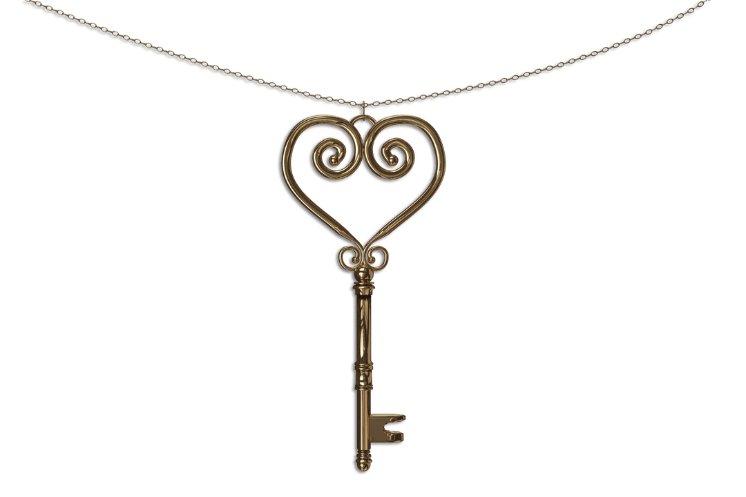 Elegant Heart Shaped Key Isolated on Transparent Background