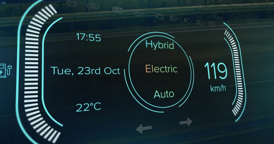 High-Tech Hybrid Electric Vehicle Dashboard Interface with Digital Display