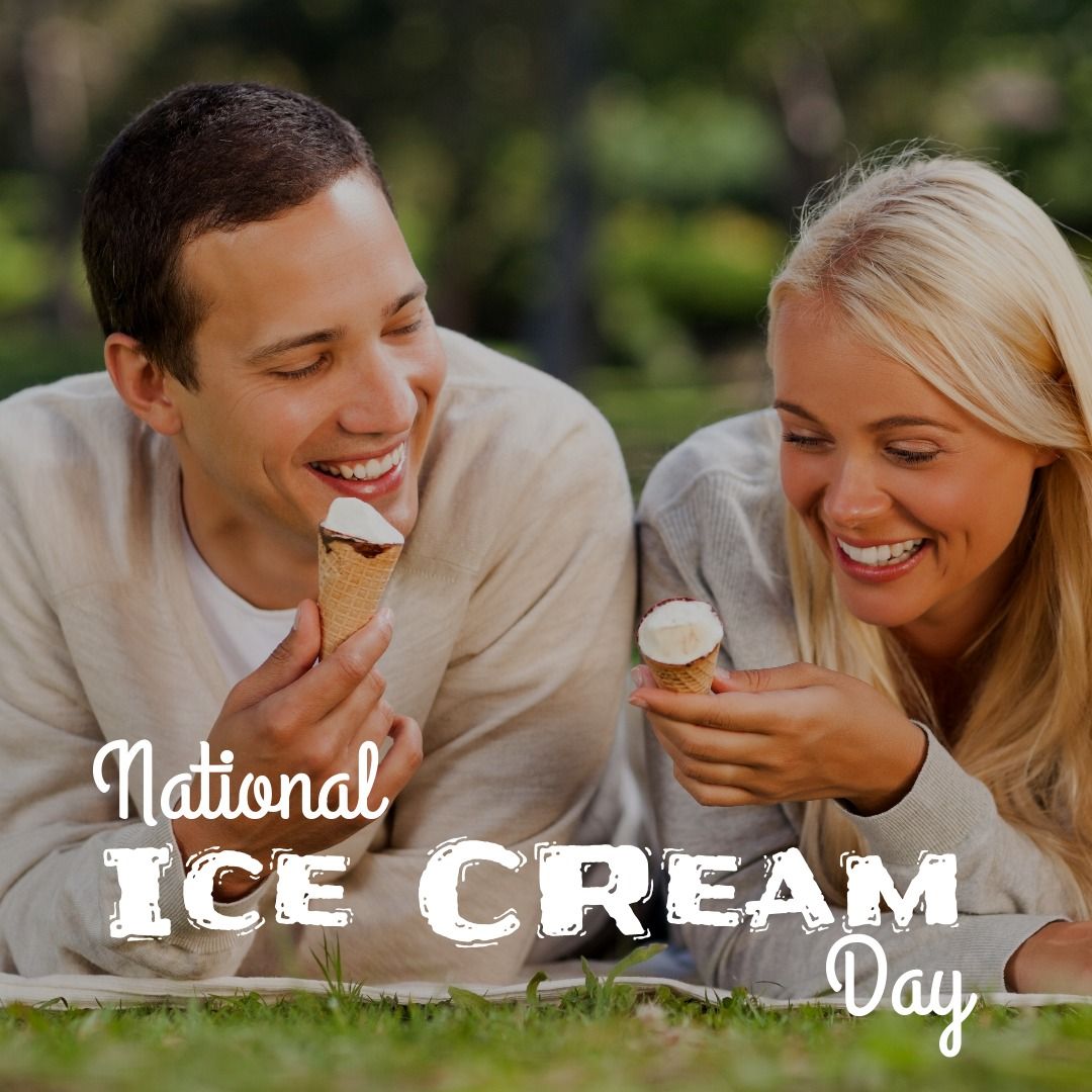 Smiling Couple Celebrating National Ice Cream Day in Park - Download Free Stock Templates Pikwizard.com