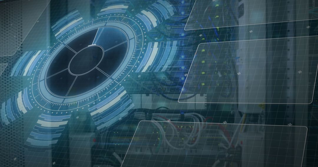 Futuristic Digital Data Processing Display with Network Overlay