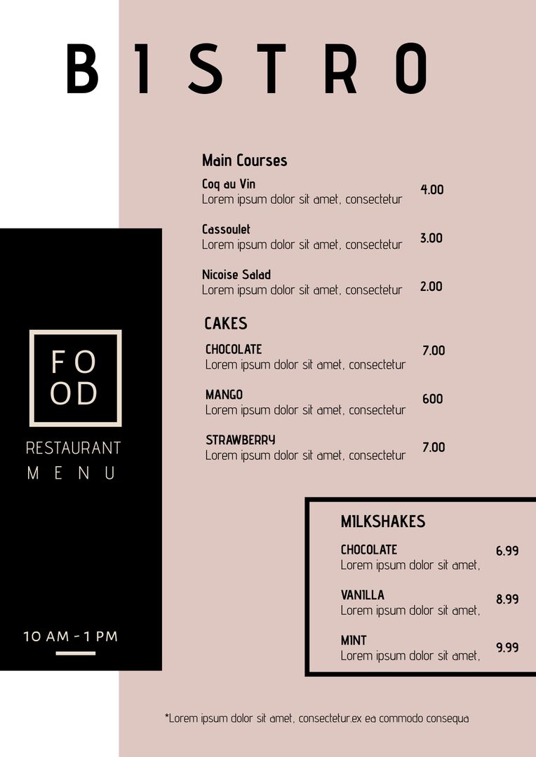 Elegant Bistro Menu Template for Upscale Dining with Modern Design - Download Free Stock Templates Pikwizard.com