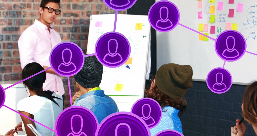 Diverse Team Collaborating on Business Strategy with Digital Overlay