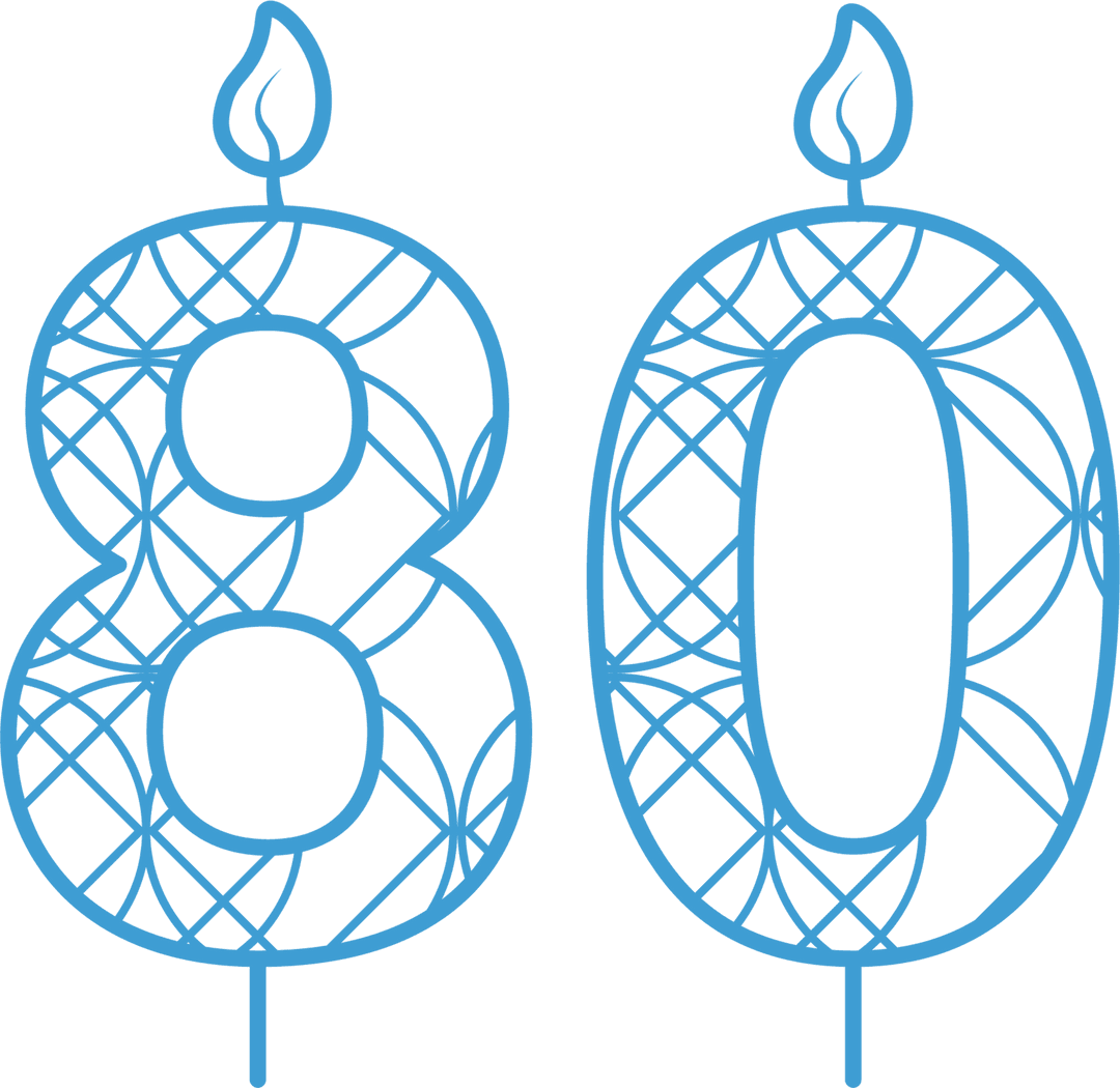 Blue Wrapped Candlestick Numbers 80 on Transparent Background