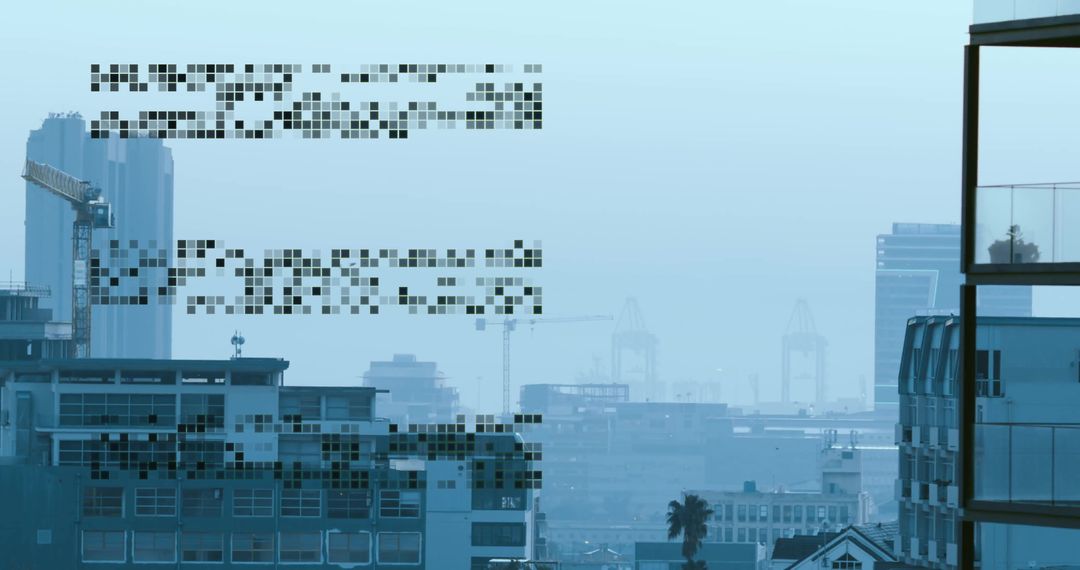 Digital Data Overlay on Urban Cityscape Representing Global Finance