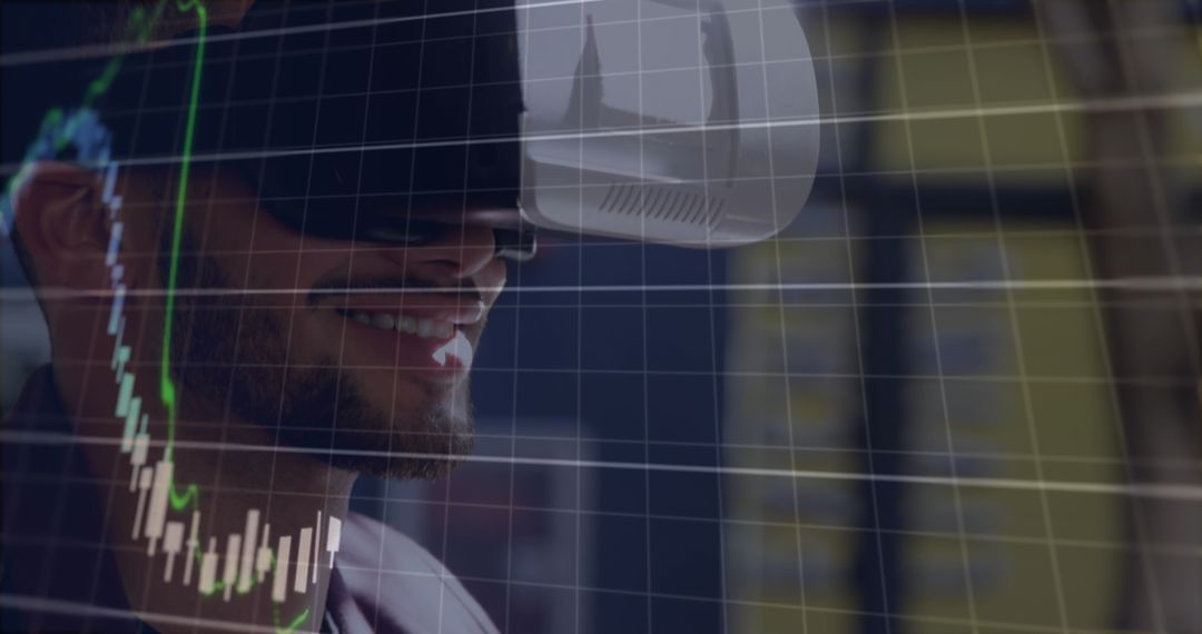 Businessman Engaging with Financial Data in Virtual Reality