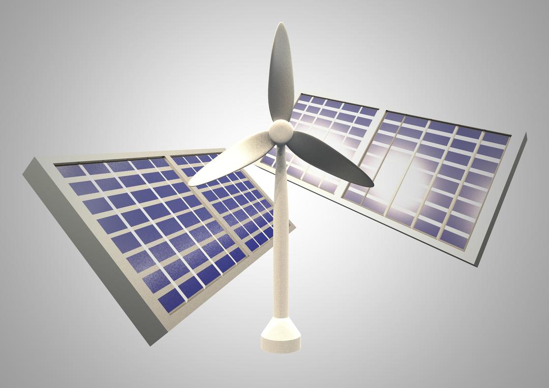 Solar panels and wind turbine on grey background - Free Images, Stock Photos and Pictures on Pikwizard.com