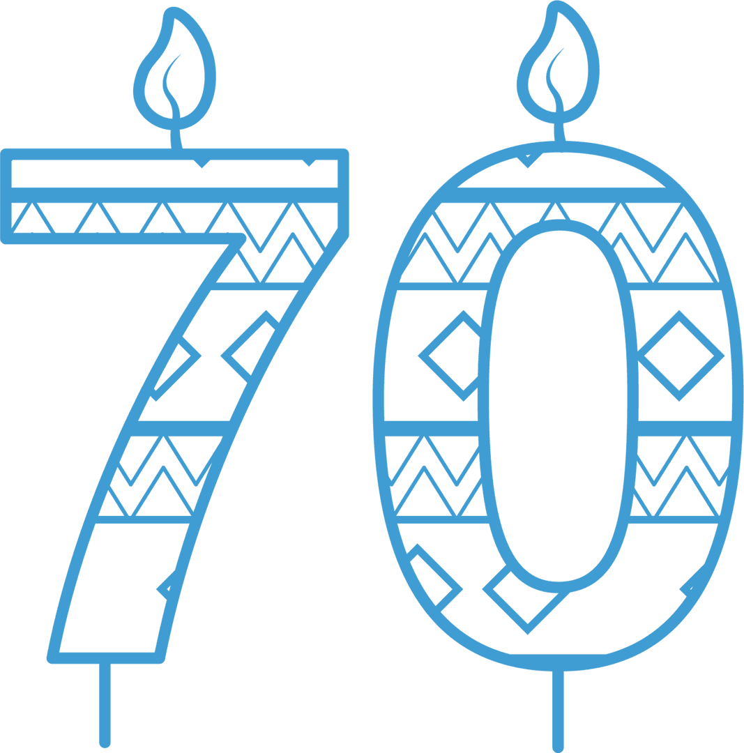 Transparent Blue 70th Birthday Candle Design with Pattern