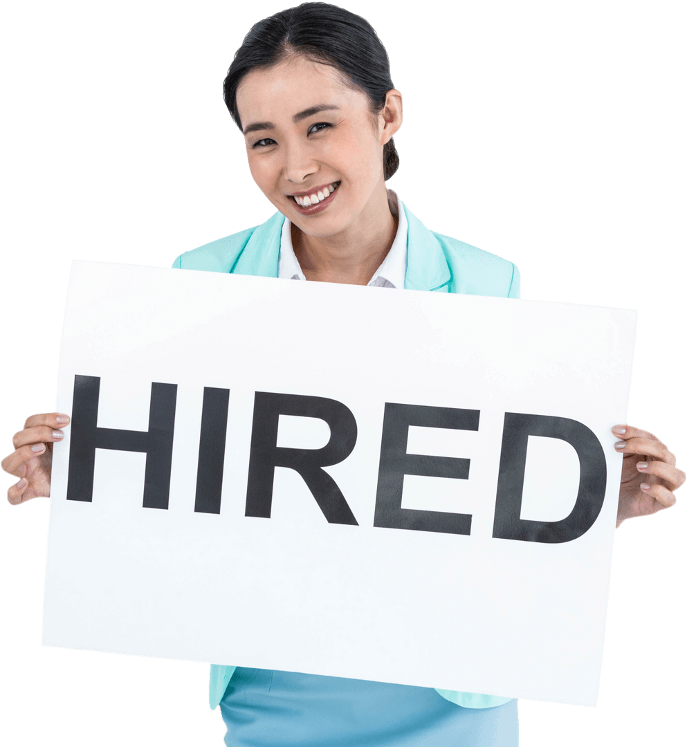 Transparent Businesswoman Presenting Hired Signboard