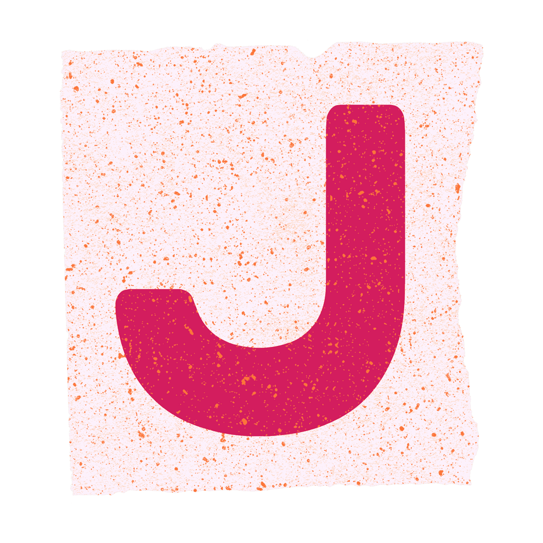 Stylish Magenta Letter J on Textured Torn Cream Square