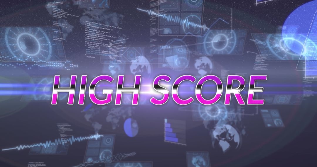 High Score Concept on Global Digital Data Background