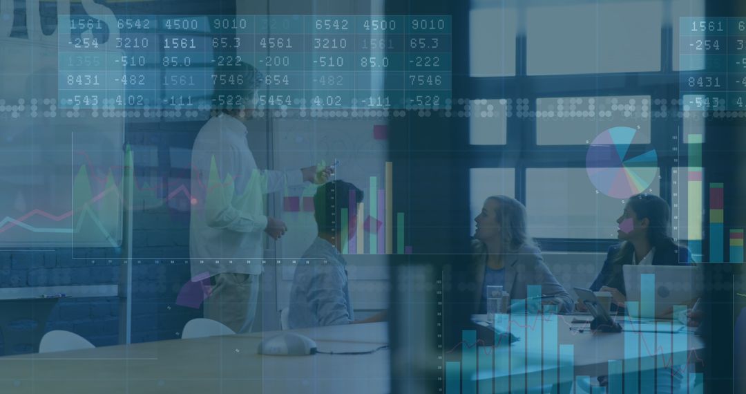 Data Processing Overlay on Business Team in Meeting