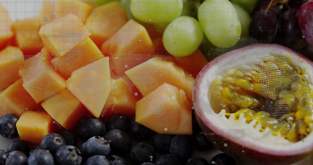 Mixed Fruits with Global Map Overlay on Healthy Snack