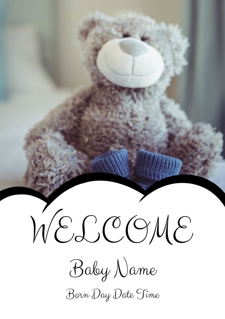 Teddy Bear and Baby Booties for Birth Announcements