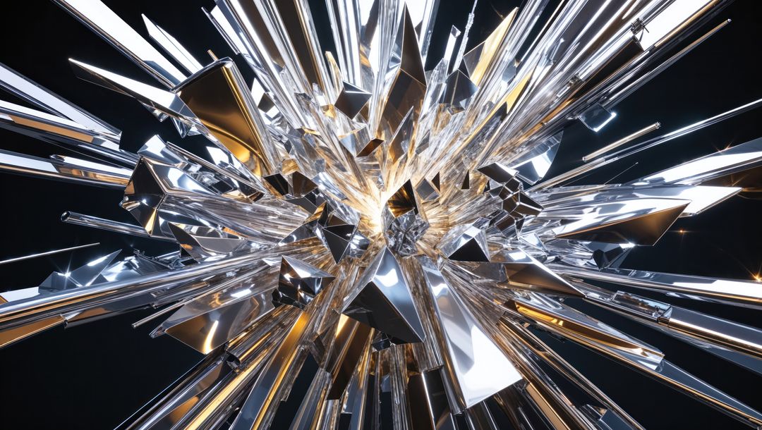 Futuristic spiky structure with reflective shards and crazy geometry