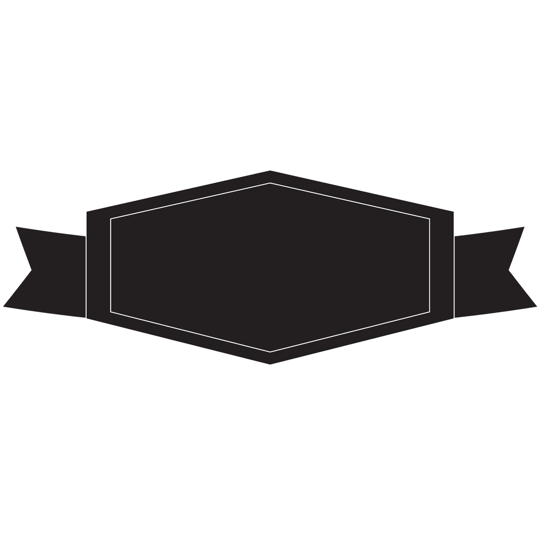 Hexagonal Black Banner Outline with Ribbon on Transparent Background