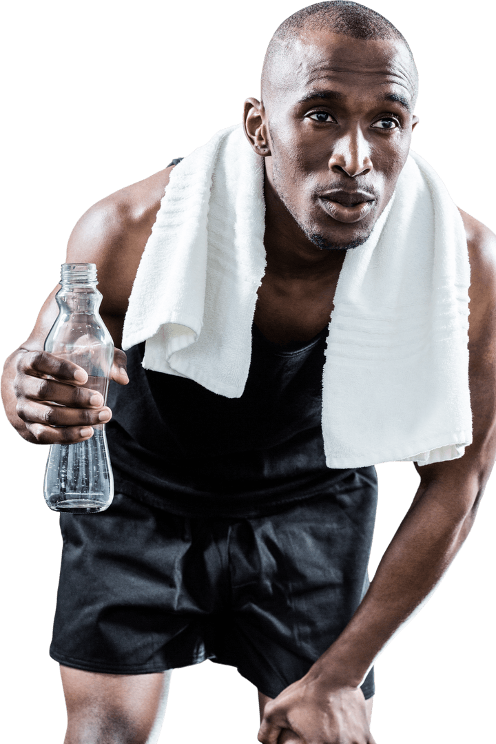 Transparent Tired Athlete with Water Bottle Resting