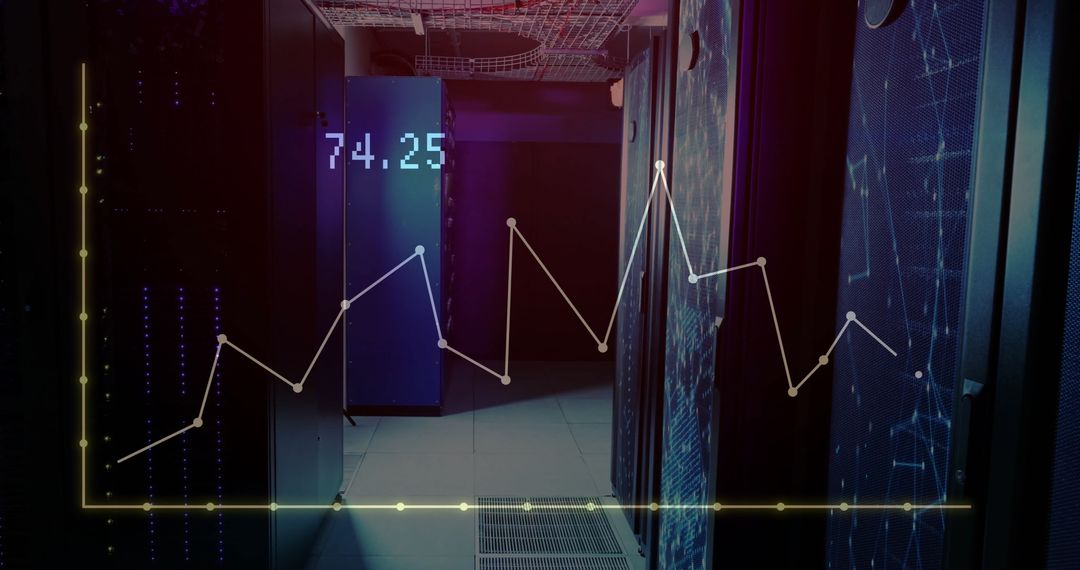 Financial Data Analysis with Digital Graph Overlay in Modern Server Room