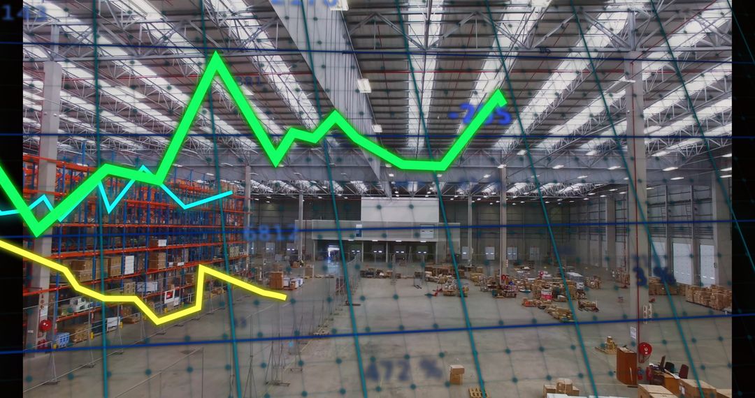Warehouse Interior with Trend Lines and Data Overlay