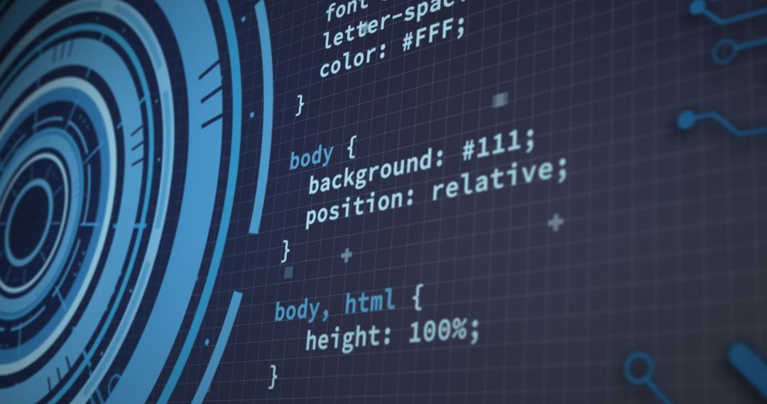 Futuristic Digital Data Interface with Code and Circuits