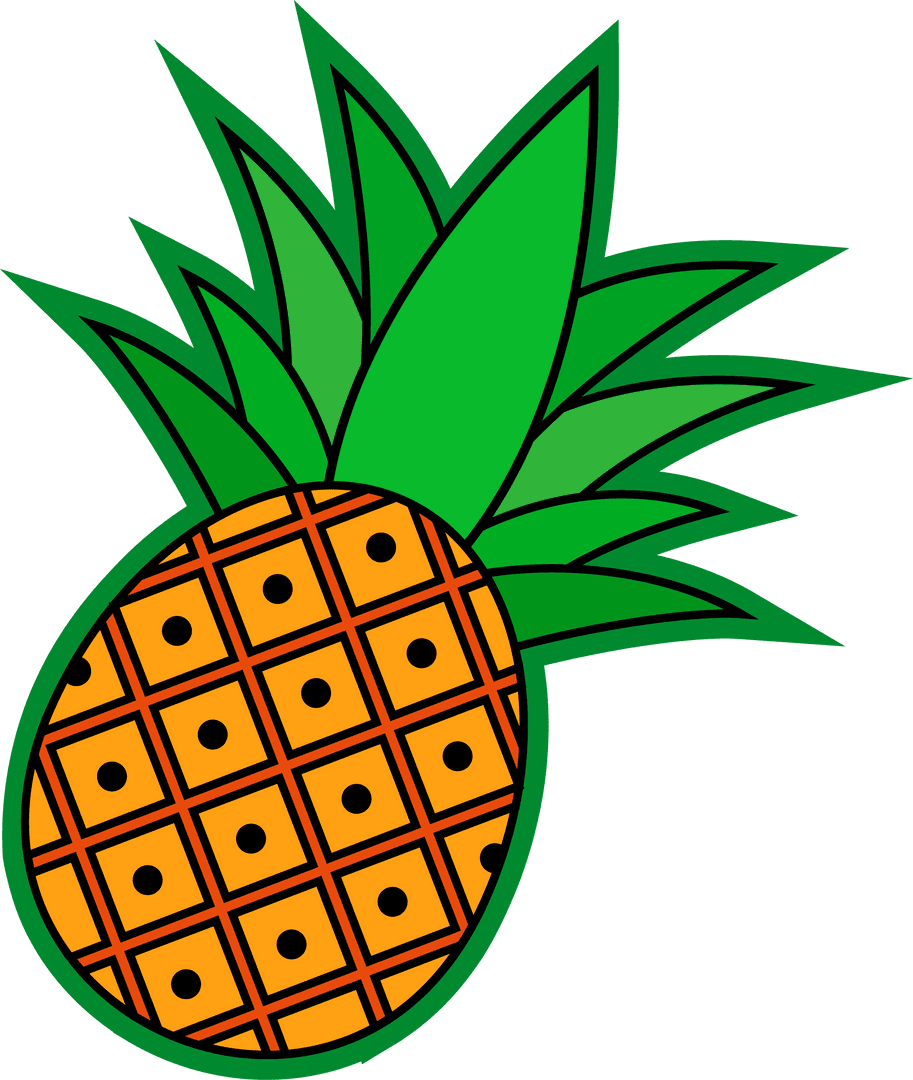Flat Stylized Pineapple with Grid Pattern on Transparent Background
