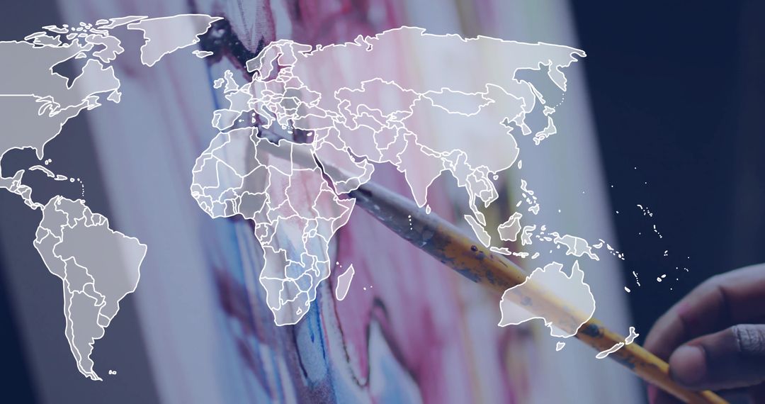 Creative World Map Overlay on Vibrant Art Canvas